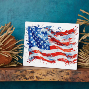 American Flag USA Watercolor 4th of July Plaque