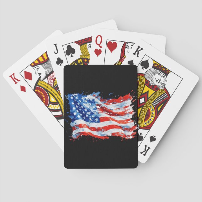 American Flag USA Watercolor 4th of July Playing Cards (Back)