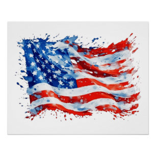 American Flag USA Watercolor 4th of July Poster