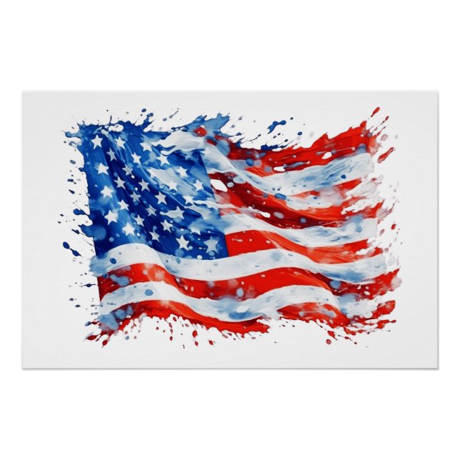 American Flag USA Watercolor 4th of July Poster (Front)
