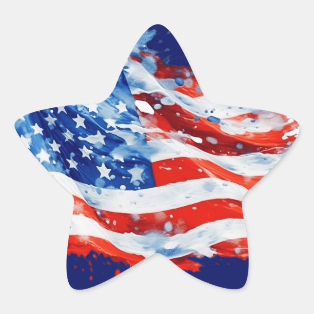American Flag USA Watercolor 4th of July Star Sticker (Front)