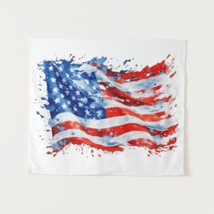 American Flag USA Watercolor 4th of July Tapestry
