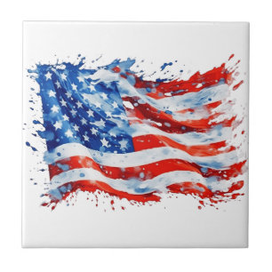 American Flag USA Watercolor 4th of July Tile