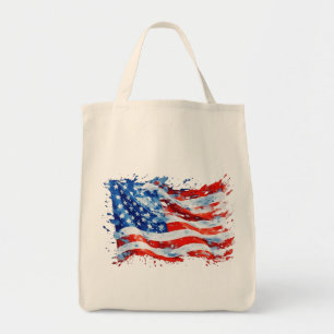 American Flag USA Watercolor 4th of July Tote Bag