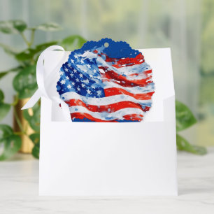 American Flag USA Watercolor 4th of July Tree Decoration Card