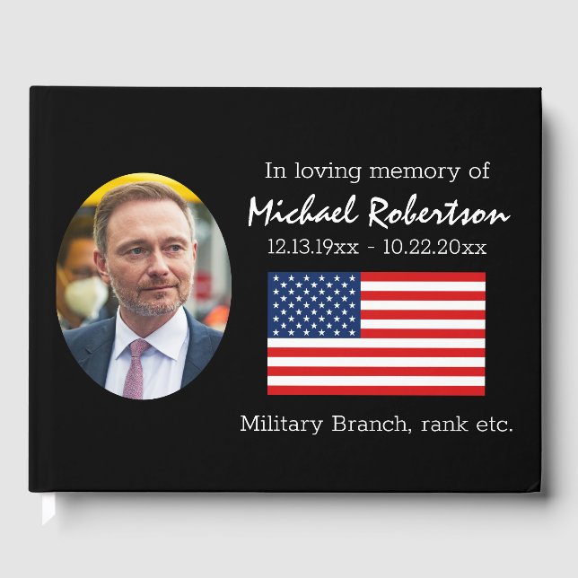 American Flag Veteran  Memorial Guest Book (Front)