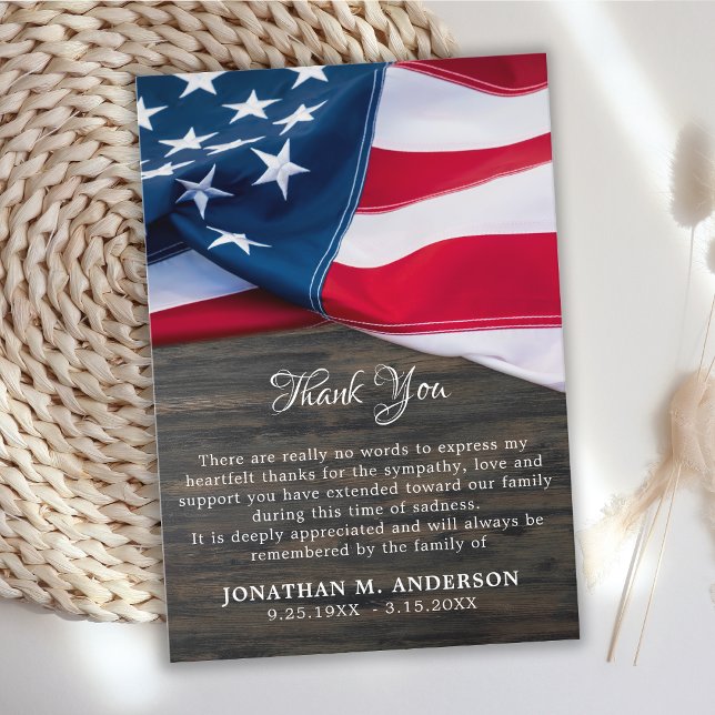 American Flag Veteran Memorial Military Funeral Thank You Card (Creator Uploaded)