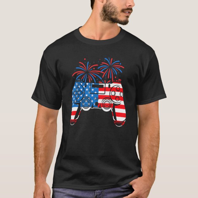 American Flag Video Game Controller Happy 4th Of J T-Shirt (Front)
