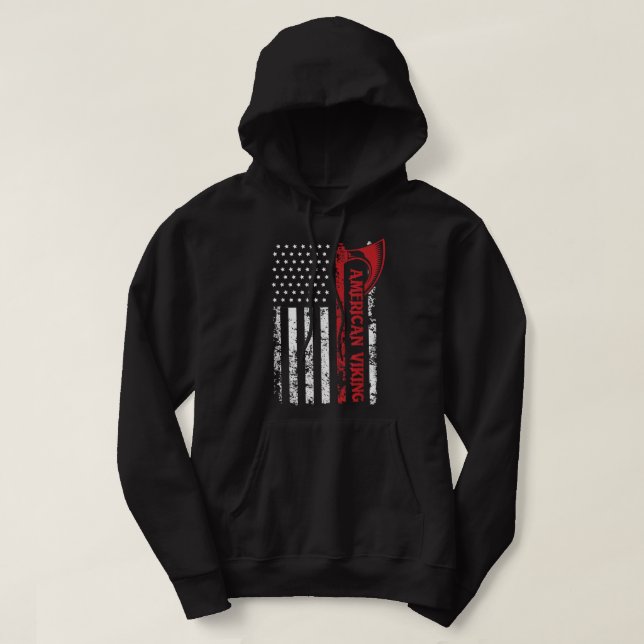 American Flag Viking Norseman Odin Thor Hoodie (Design Front)