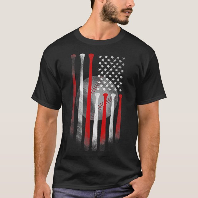 American Flag Vintage Baseball day  T-Shirt (Front)