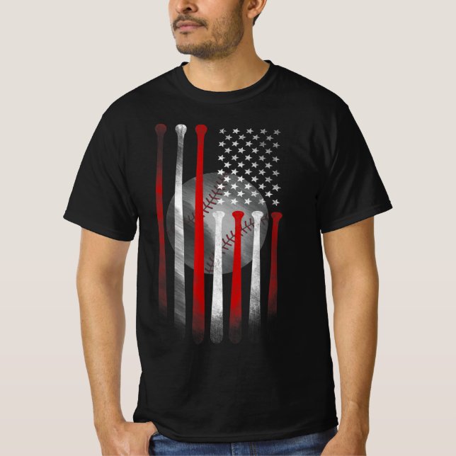 American Flag Vintage Baseball Flag Dad Mum Tee (Front)