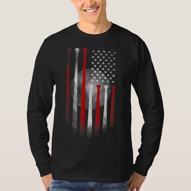 American Flag Vintage Baseball Flag Dad Mum Tee (Front)