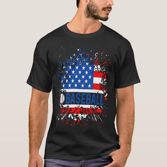 American Flag Vintage Baseball  Patriotic Baseball T-Shirt (Front)