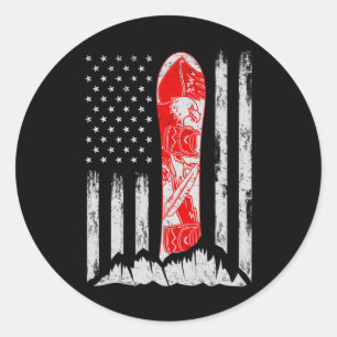 American Flag Vintage Cool Snowboarding Skiing Sno Classic Round Sticker