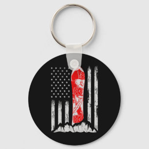 American Flag Vintage Cool Snowboarding Skiing Sno Key Ring