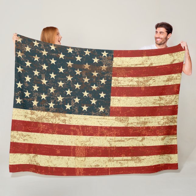 American Flag Vintage Distressed Fleece Blanket (In Situ)