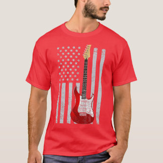 American Flag Vintage Guitar Matching Guitar Lover T-Shirt