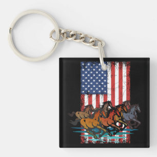 AMERICAN FLAG VINTAGE HORSE KEY RING