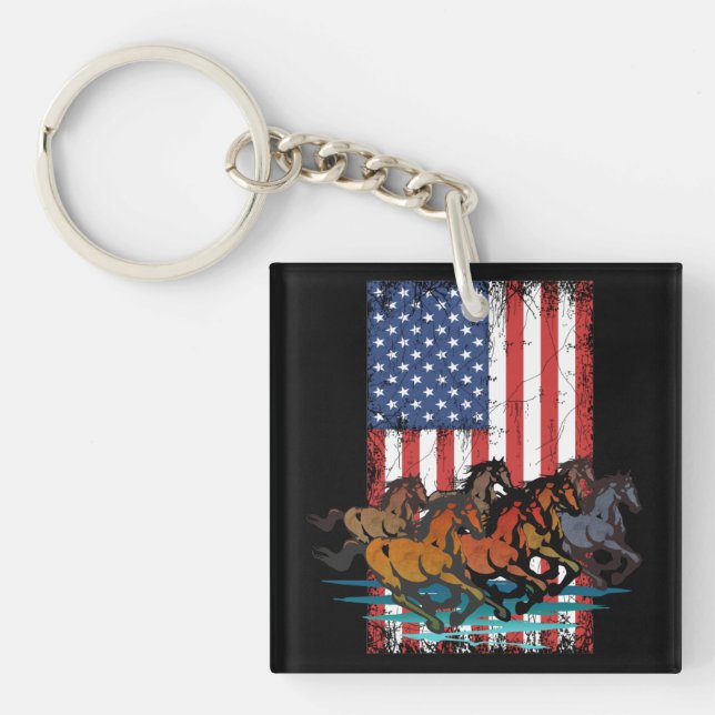 AMERICAN FLAG VINTAGE HORSE KEY RING (Front)