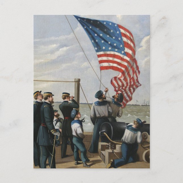 American Flag Vintage Military Navy Painting Art Postcard (Front)