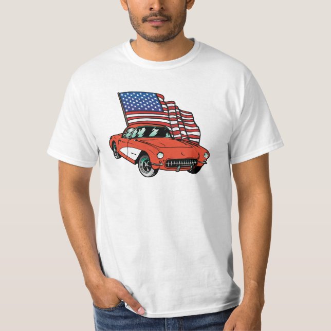 American Flag Vintage Muscle Car Value T-Shirt (Front)