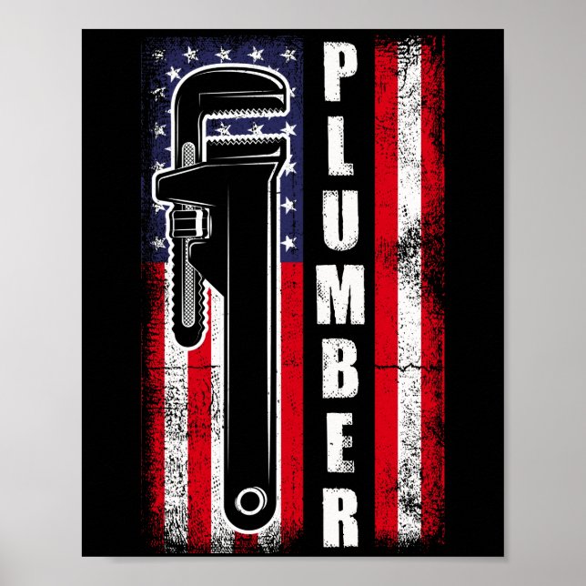 American Flag Vintage Plumbing Plumber Wrench Poster (Front)