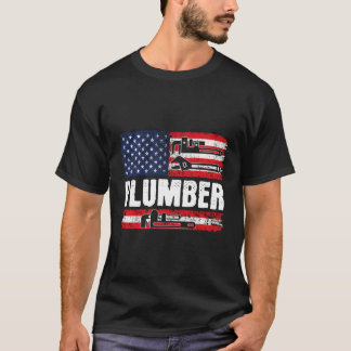 American Flag Vintage Plumbing Plumber Wrench T-Shirt