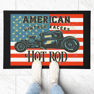 American Flag Vintage Racers Hot Rod Car Front Doormat