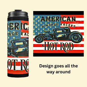 American Flag Vintage Racers Hot Rod Car Thermal Tumbler