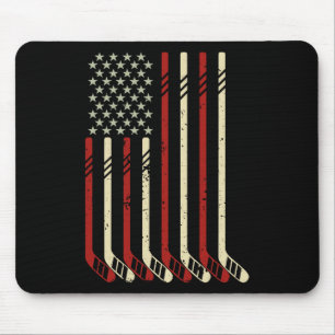 American Flag Vintage Usa Ice Hockey Lover Fan Pla Mouse Pad