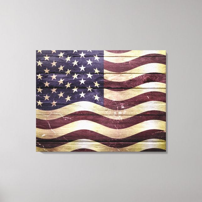 American Flag Vintage Wood Canvas Print (Front)