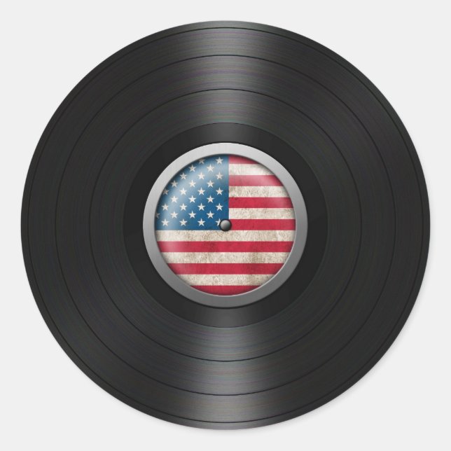 American Flag Vinyl Record Album Graphic Classic Round Sticker (Front)