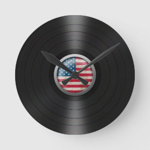 American Flag Vinyl Record Album Graphic Round Clock