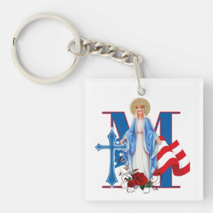 AMERICAN FLAG VIRGIN MARY RELIGIOUS ROSES KEY RING