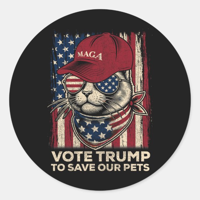 American Flag Vote Trump To Save Our Pets 2024  Classic Round Sticker (Front)