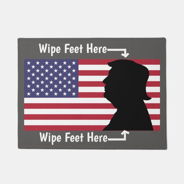 American Flag w/Trump Head Wipe Feet Here On Trump Doormat (Front)