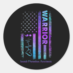 American Flag Warrior Suicide Prevention Awareness Classic Round Sticker