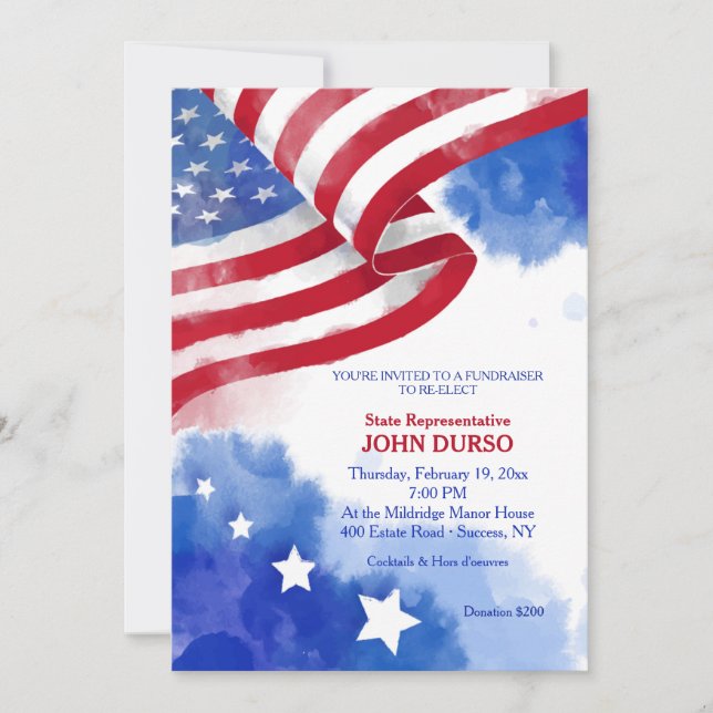 American Flag Watercolor Fundraiser Invitation (Front)