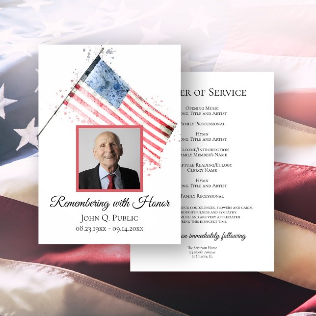 American Flag Watercolor Funeral Service Memorial Programme (Creator Uploaded)