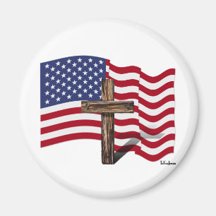 American Flag Waving and Rugged Cross Magnet