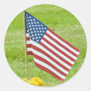 American Flag Waving Classic Round Sticker