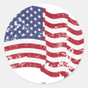 American Flag Waving - Distressed Classic Round Sticker