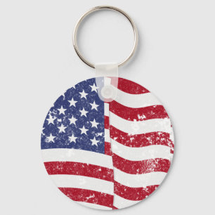 American Flag Waving - Distressed Key Ring