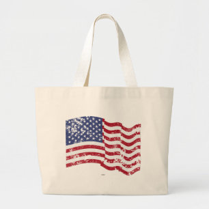 American Flag Waving - Distressed Large Tote Bag