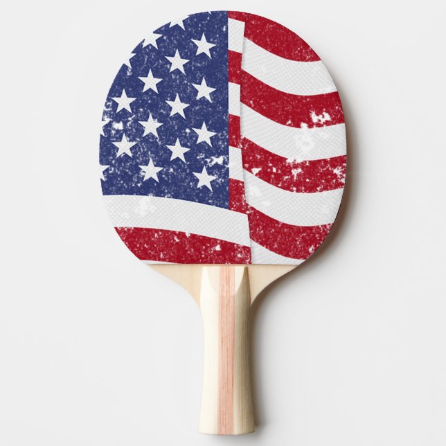 American Flag Waving - Distressed Ping Pong Paddle (Front)