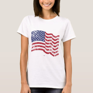 American Flag Waving - Distressed T-Shirt