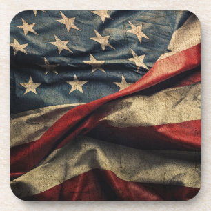 American Flag Waving Fabric Design Coaster