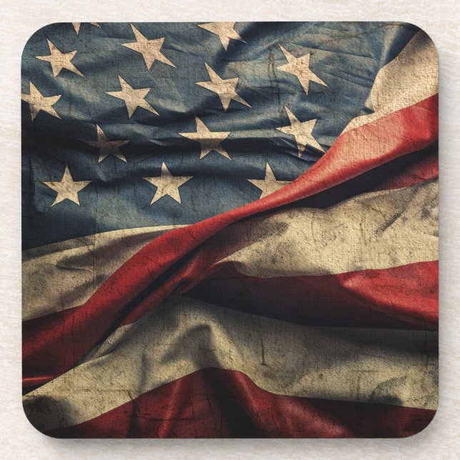 American Flag Waving Fabric Design Coaster (Front)