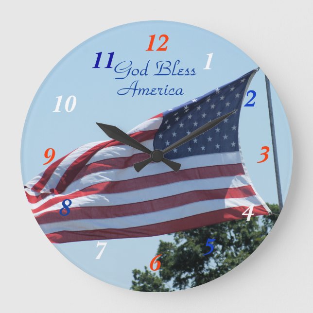 American Flag waving in the breeze- customise Large Clock (Front)