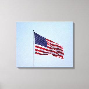 American Flag Waving in the Sky Colour 16x20 Canvas Print